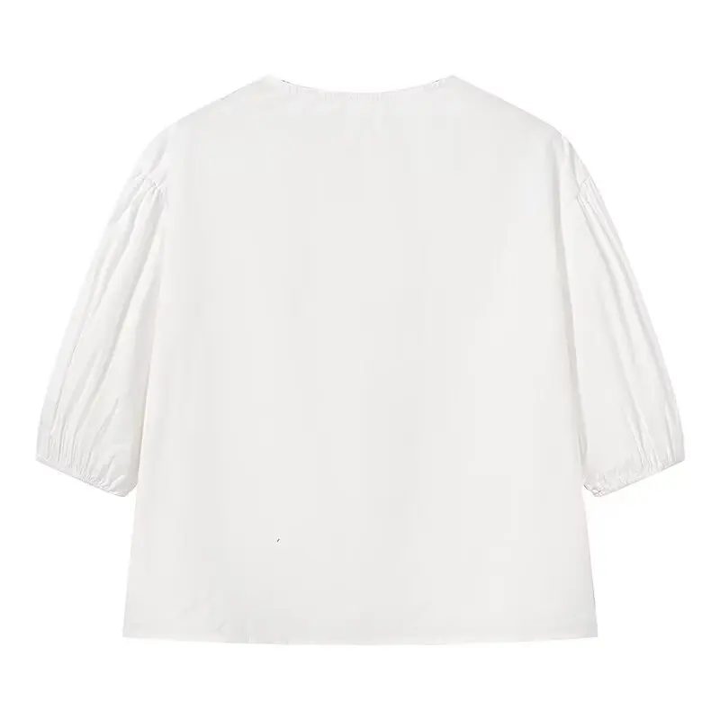 TRAUXY White Lace-up Short Sleeve Shirt For Women Casual Loose Solid Color Patchwork Summer Blouse Female Club Party Outfits