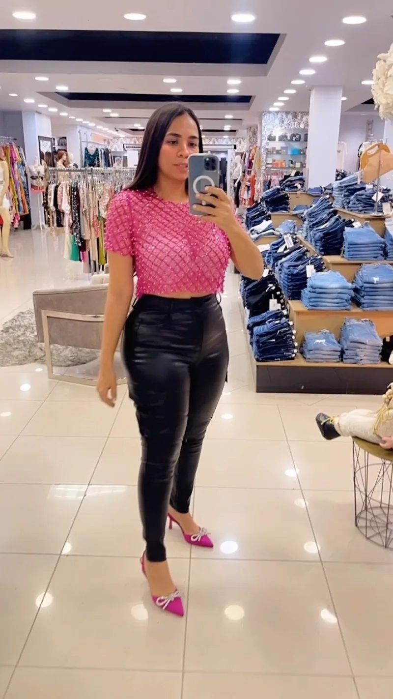 Ootddress Mesh Splice Sequins Cover-up Women Sexy See Through Short Sleeve Crop Tops Ladies 2025 Party Beach Shirts Cover Up Femme
