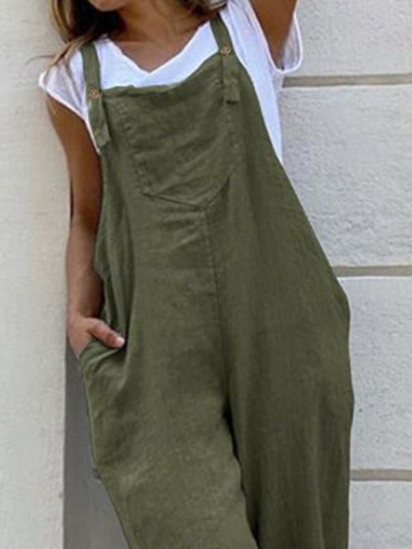 Solid Color Long Sling Jumpsuits