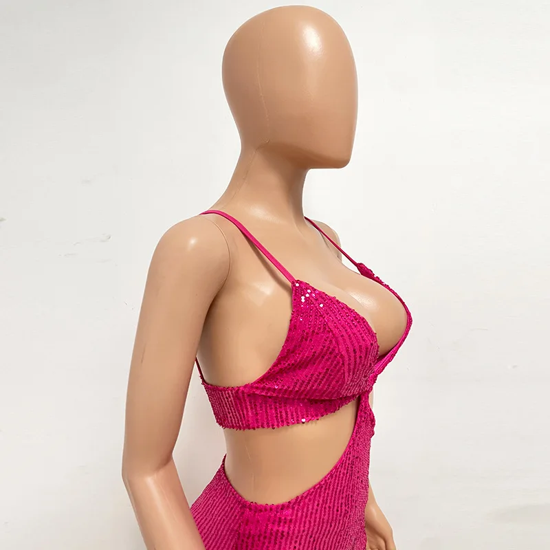 Sexy Hollow High Waist Slit Evening Dress Fashion Sequined Backless Sleeveless Elegant Party Dresses Solid Long Graduation Dress 127 undefined