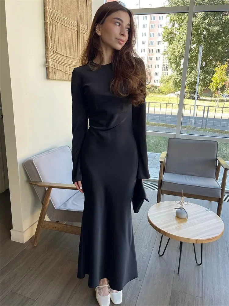 Ootddress Stain Slim Maxi Dresses For Women Elegant Solid Party Evening Dress Women's High Waist Luxury Femme Autumn Fashion Dress 22 Ootddress Stain Slim Maxi Dresses For Women Elegant Solid Party Evening Dress Women's High Waist Luxury Femme Autumn Fashion Dress