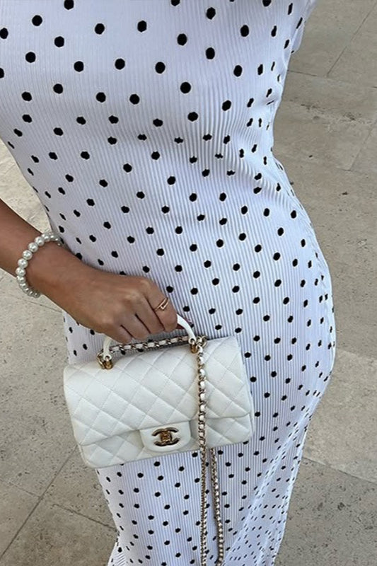 White Polka Dot Round Neck Maxi Dress