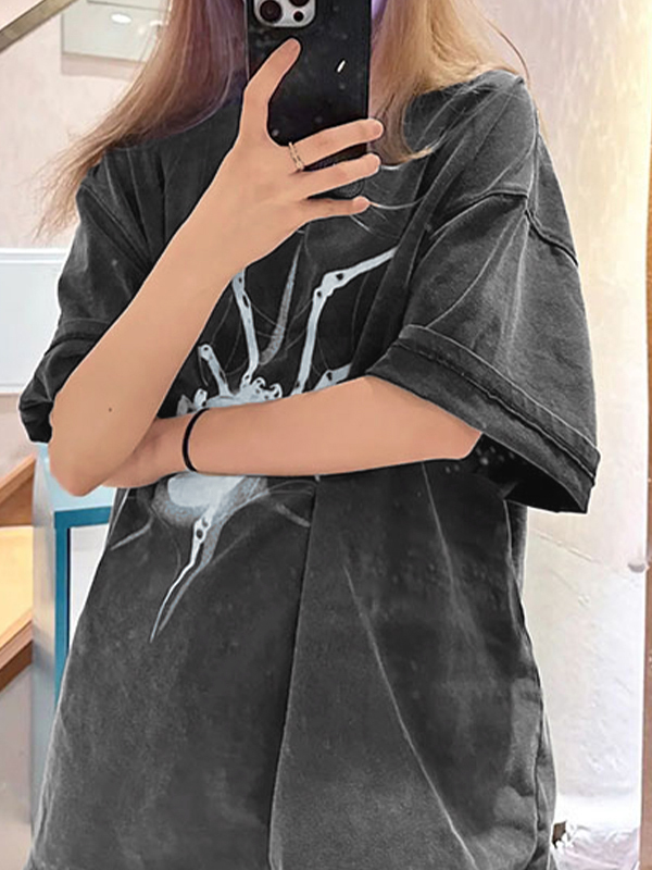 Street Spider Print Oversized Short Sleeve Tee