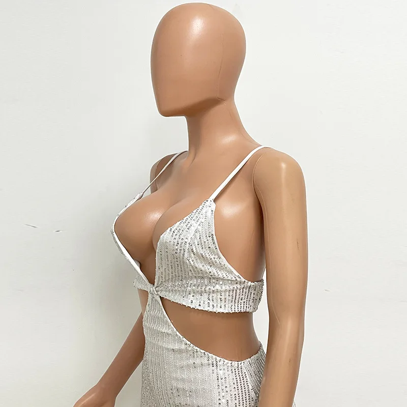 Sexy Hollow High Waist Slit Evening Dress Fashion Sequined Backless Sleeveless Elegant Party Dresses Solid Long Graduation Dress 134 undefined