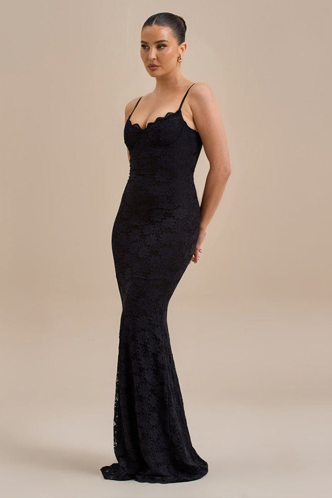 Lace Spaghetti Strap Sweetheart Corset Mermaid Maxi Dress