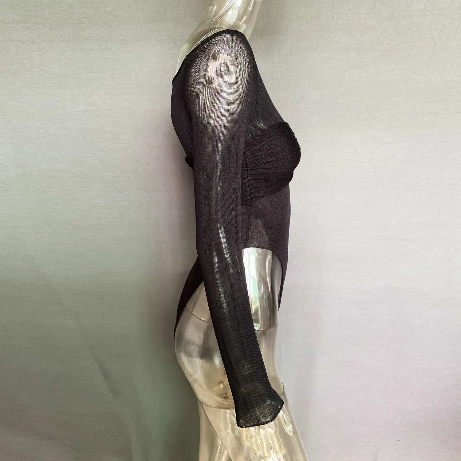 Ootddress Off Shoulder Knit Sheer Tops For Women Summer White Lace Twist T-Shirt Femme Long Sleeve Mesh Tops See-Through Knitted