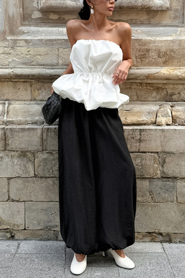 Solid Color Sleeveless Off-shoulder Elastic Waist Strapless Top