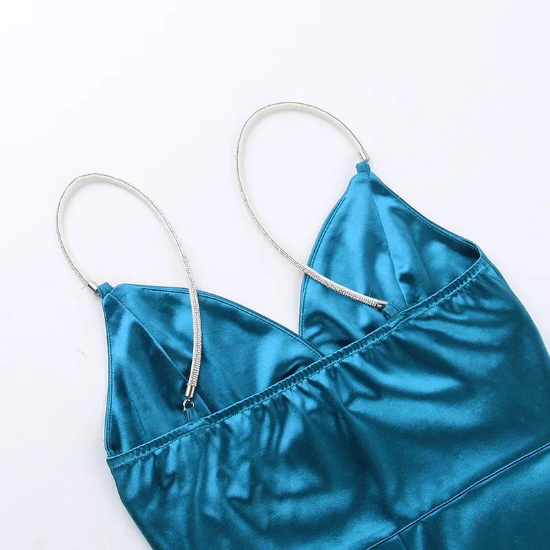 Ootddress Sexy Spaghetti Strap New Bag Buttocks Long Dress Sexy Suspender Slit Dress Diamond Shoulder Strap Party Nightclub Dress