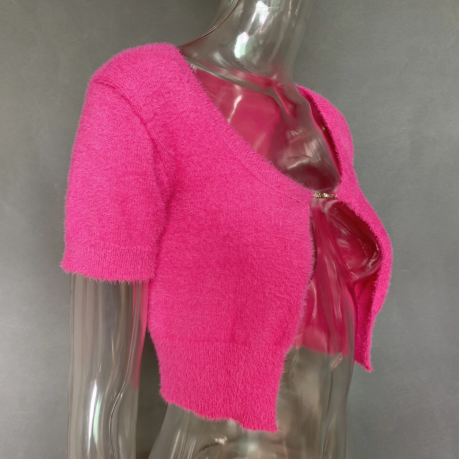 Ootddress Chic Mini Cropped Cardigan Tops Sweater Short Sleeve Knit Mohair Lady Fashion Letters Chain Tank Tops For Women New 2025