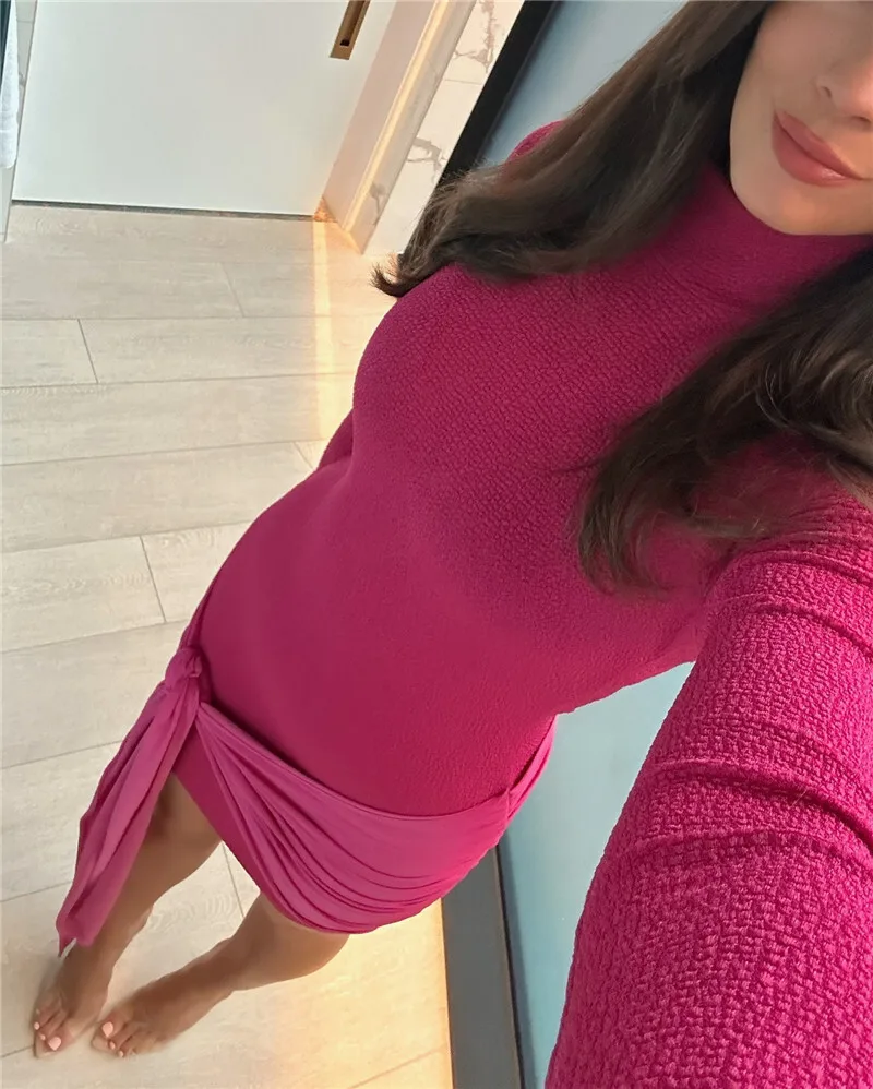2MzgxMzQ0MTg0MQ%3D%3D.jpg Ootddress Turtleneck Long Sleeve Sexy Mini Dress For Women Autumn Fashion Ruched Draped Slim Fit Dress Ladies Elegant Dress