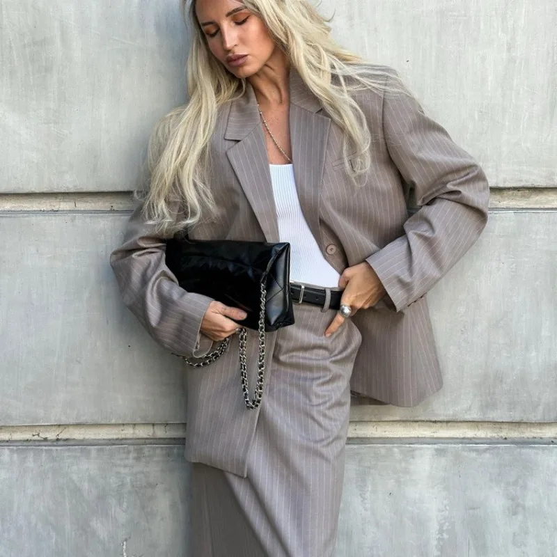 Ootddress Oversized Blazer Suits For Women Loose Slit High Waist Skirts Femme New Street Casual Blazers 2 Piece Sets Womens Outfits