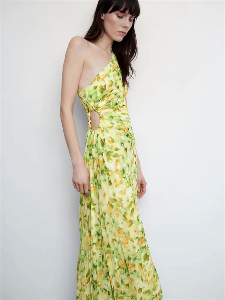 Ootddress Elegant Female Sexy Dress Gown Pleated One-Shoulder Sleeveless Summer Party Dress Fashion Slim Solid For Women Maxi Dress