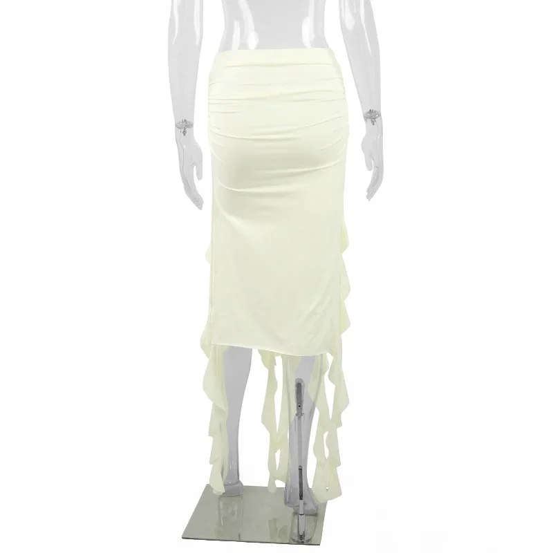 Ootddress High Waist Bodycon Long Skirt For Women 2025 Casual Hollow Out Tassel Faldas Ajustadas Side Slit Party Maxi Skirts Woman