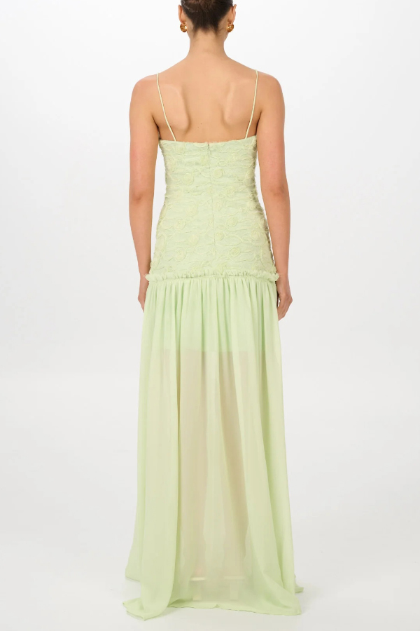 Stylish Three-dimensional Floral Chiffon Patchwork Strapless Elegant Maxi Dress