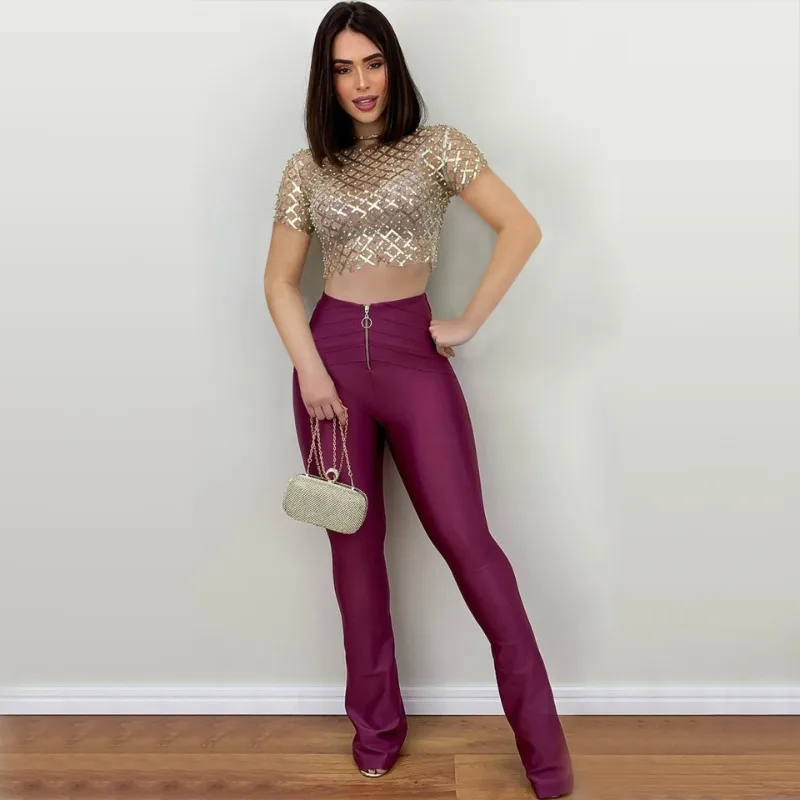 Ootddress Mesh Splice Sequins Cover-up Women Sexy See Through Short Sleeve Crop Tops Ladies 2025 Party Beach Shirts Cover Up Femme