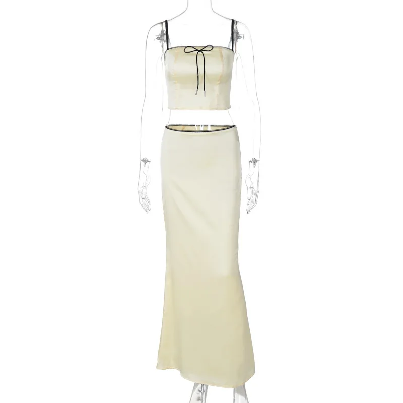 Ootddress Women's Solid Color Slim Fit With Exposed Navel Set Suspender Vest High Waisted Skirt Lady New Fashion Party Clothing 2025