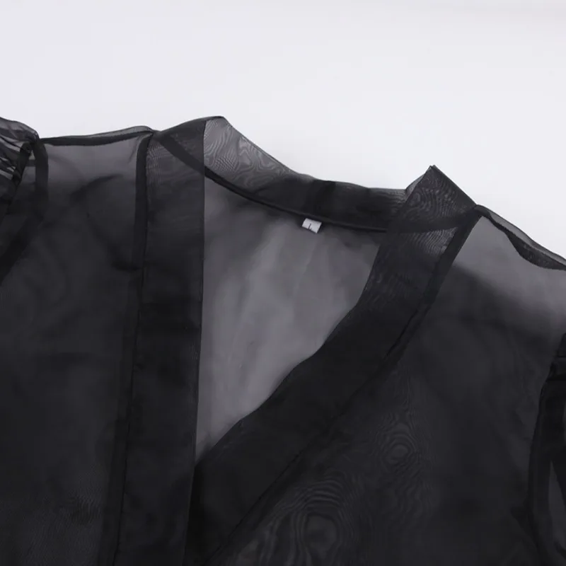 Ootddress Sheer Mesh Cover Up Beach Women Loose Long Sleeve V Neck Lace Shirts Ladies 2025 Summer Sexy See Through Bandage Cover-up