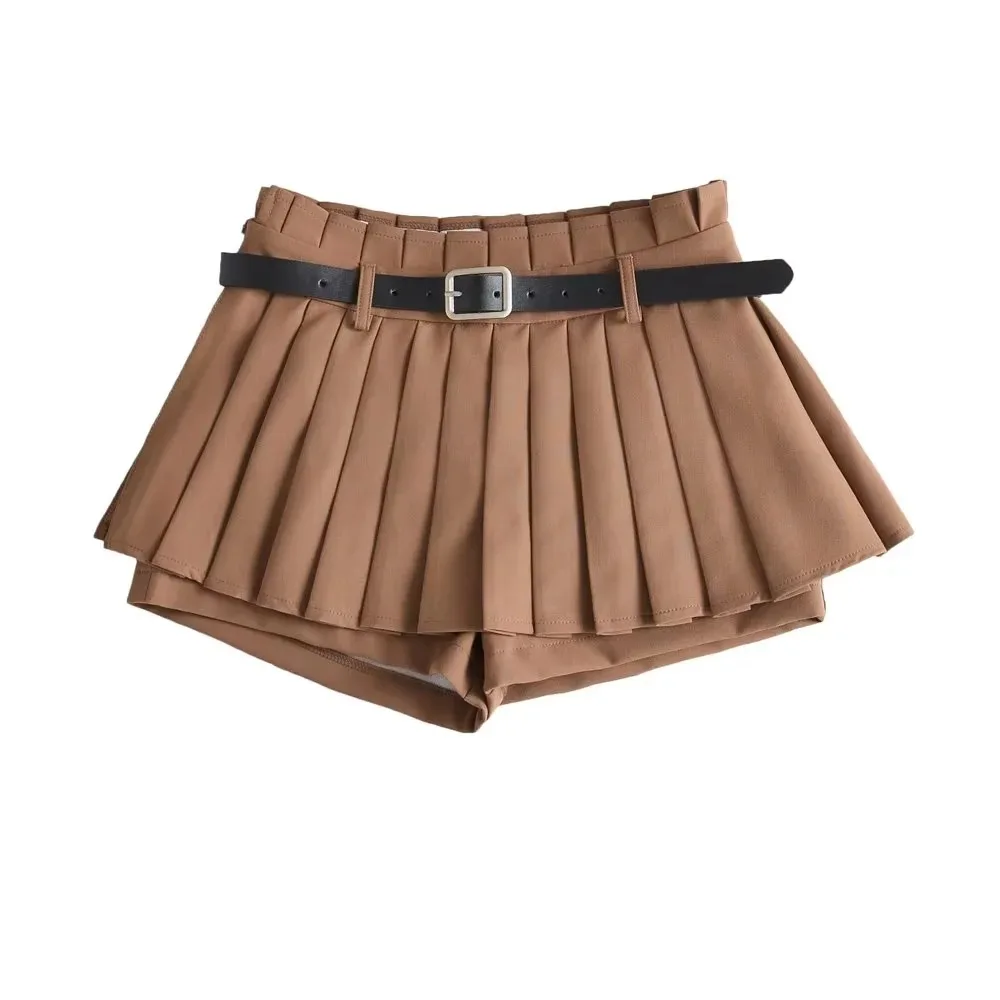 Ootddress Low Waist Slim Mini Pleated Skirt For Women 2025 Summer Casual Black Belt Skirts Babes Fashionable Solid Une Jupe Ligne