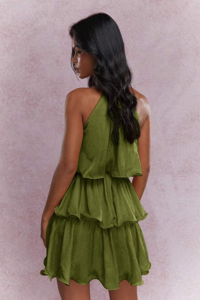 Halter Neck Tiered Ruffle Mini Dress