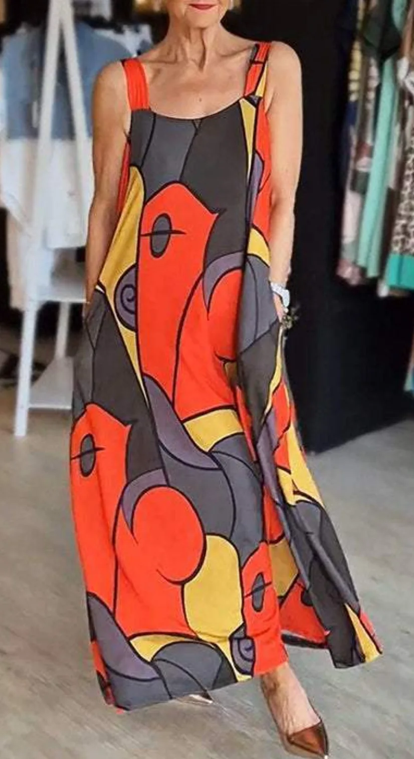 Print Spaghetti Strap Dresses Women Fashion Casual Pocket Loose Long Dress Lady Commuting Clothing Maxi Vestidos 2025 Summer New 6 Print Spaghetti Strap Dresses Women Fashion Casual Pocket Loose Long Dress Lady Commuting Clothing Maxi Vestidos 2025 Summer New