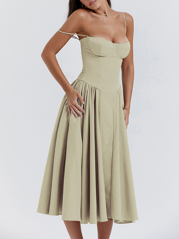 Vintage Solid Cami Midi Dress