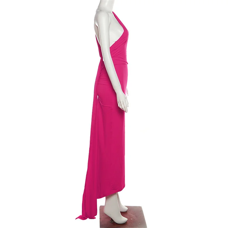 Ootddress Sexy Backless Hanging Neck Bodycon Evening Dress For Women Strapless Max Female Dress Charming Club Party Prom Dress