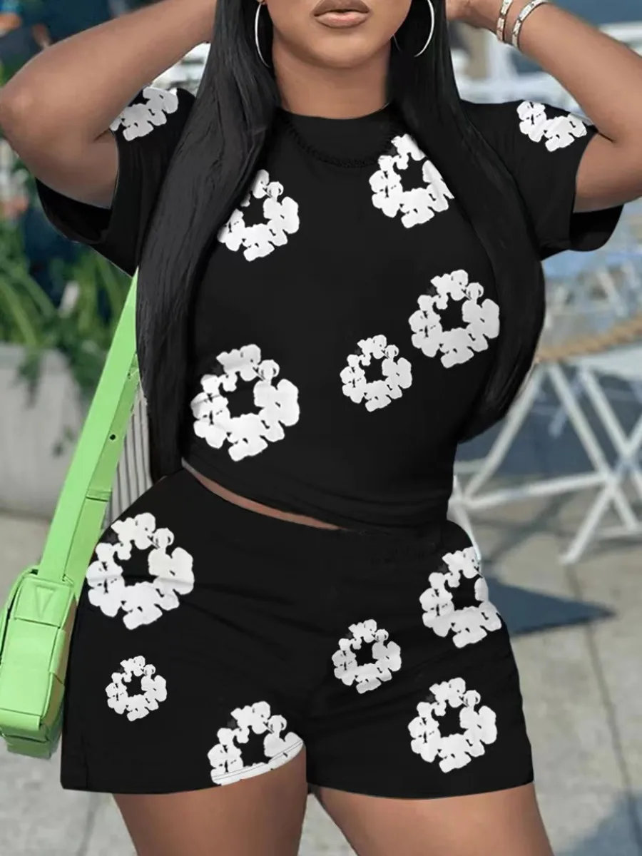 Round Neck Floral Print Shorts Set 2025 New In Flower Print Short Sleeve Two Piece Pants Set Daily Matching Suit for Women - Floral Print Two Piece Pants Set 5 Round Neck Floral Print Shorts Set 2025 New In Flower Print Short Sleeve Two Piece Pants Set Daily Matching Suit for Women - Floral Print Two Piece Pants Set