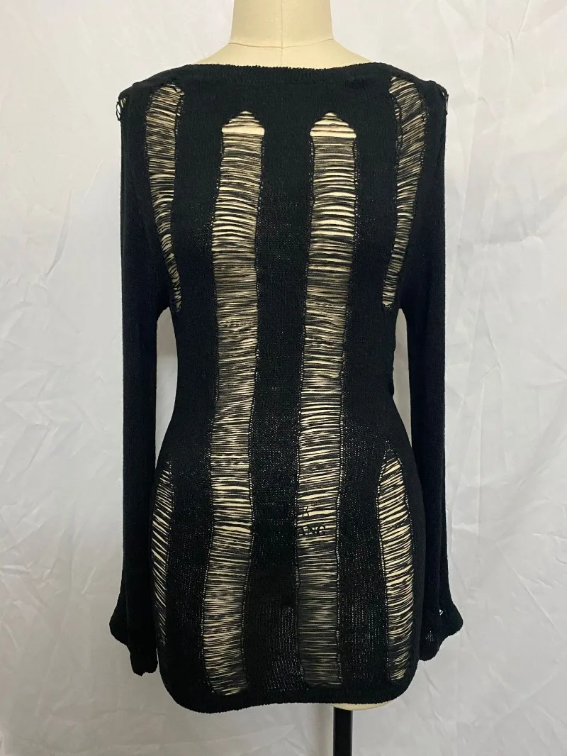 Ootddress Sexy Sheer Knitted Dress Women Bodycon Long Sleeve Hollow Out Mini Dresses Femme Club Sexy Backless Knitwear Dress Womens