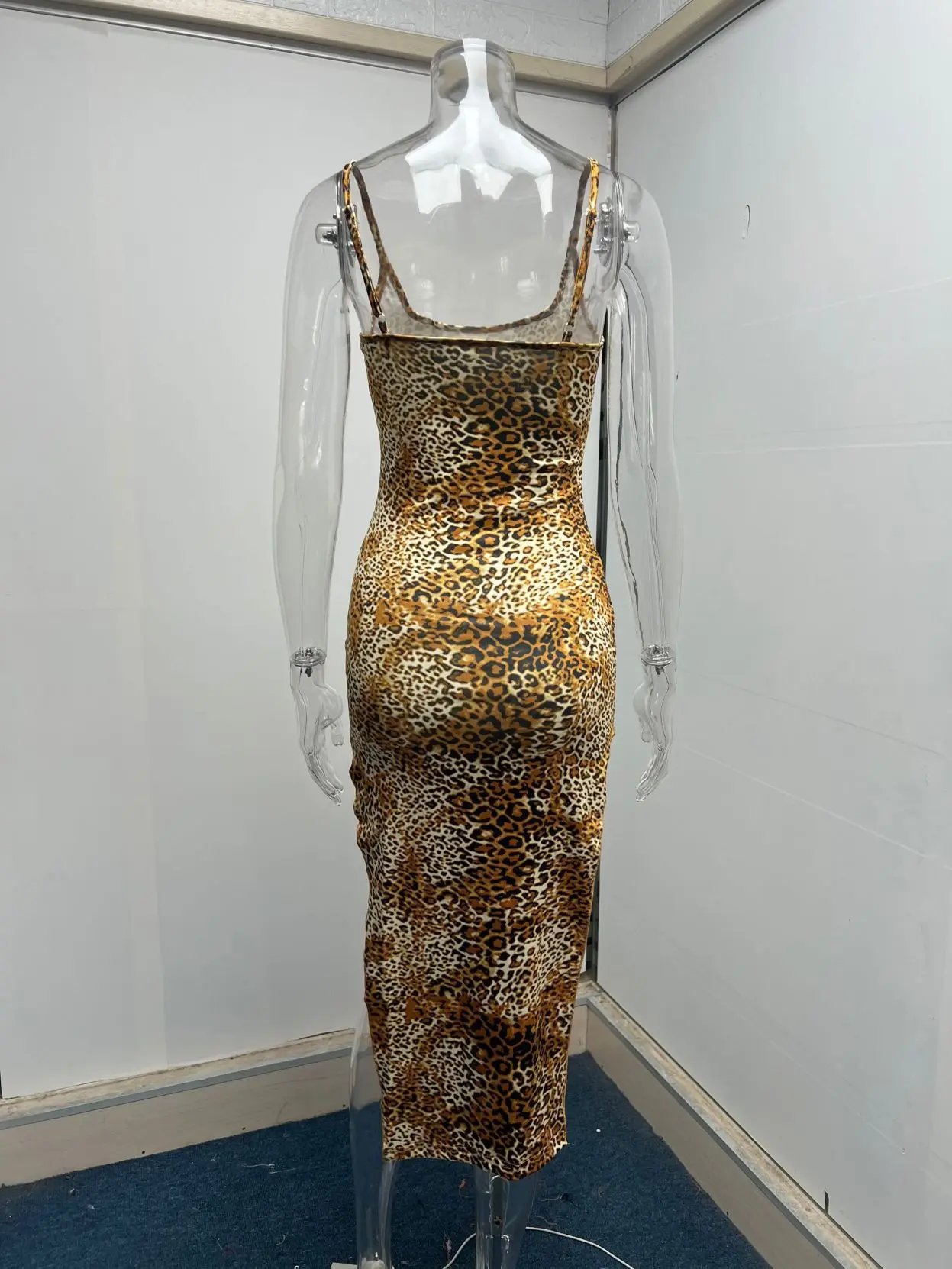 Fashion Leopard Print Slim Long Dresses Women Sexy Low Cut Backless Package Hip Bodycon Slit Dress Female Streetwear Summer New 24 undefined