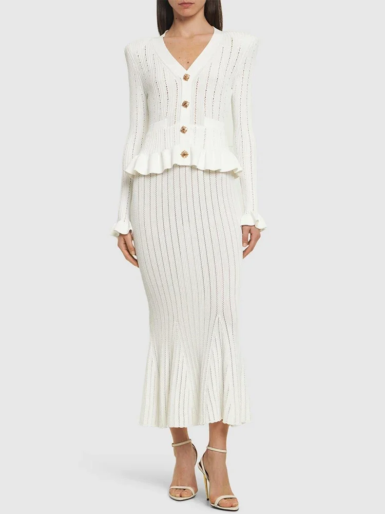 Ootddress Ruffled Fashion Knit Maxi Dress Women's 2 Piece-Set V-Neck Hollow Out Patchwork Elegant Party Dress Female Knitwear Dress 16 Ootddress Ruffled Fashion Knit Maxi Dress Women's 2 Piece-Set V-Neck Hollow Out Patchwork Elegant Party Dress Female Knitwear Dress