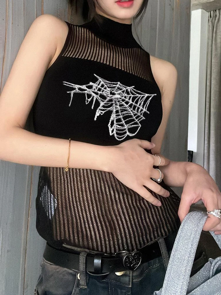 Streetwear Punk Hollowed Out Sleeveless Vest Sexy Tank Top Women Spider Print Goth Aesthetic Summer Fashion Girls Casual Tops 12 Streetwear Punk Hollowed Out Sleeveless Vest Sexy Tank Top Women Spider Print Goth Aesthetic Summer Fashion Girls Casual Tops