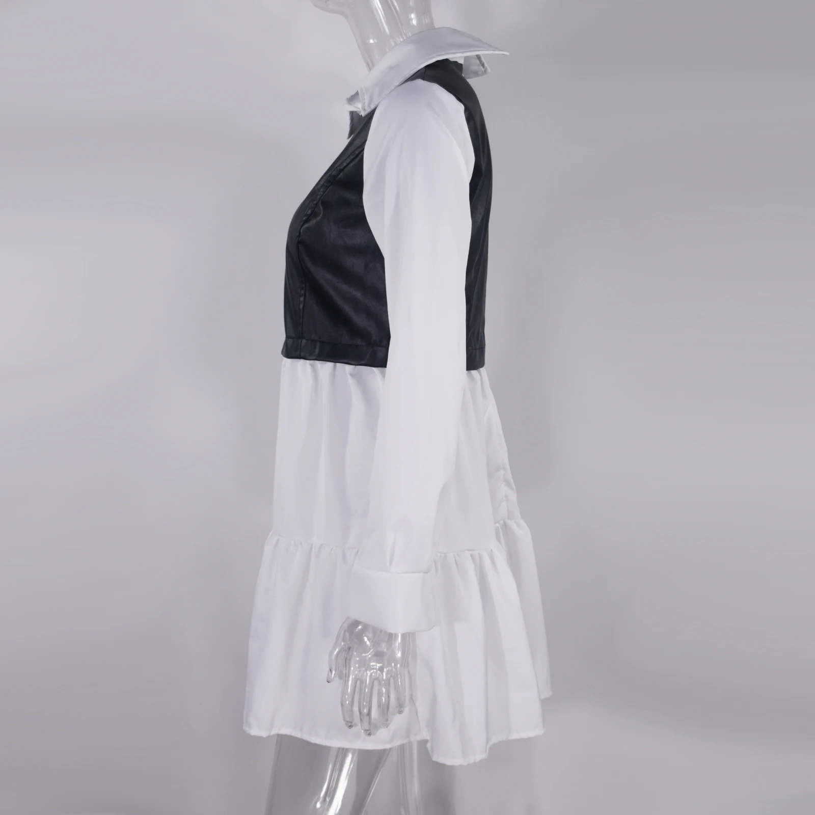 Plaid Shirt Casual Vestidos Long Sleeve White Short Dress For Women Summer PU Leather Patchwork Sweet Office Ladies Mini Dresses 19 Plaid Shirt Casual Vestidos Long Sleeve White Short Dress For Women Summer PU Leather Patchwork Sweet Office Ladies Mini Dresses