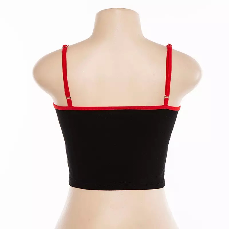 Sexy Devil Cartoon Print Graphic Summer Tank Camisole Spaghetti Strap Patchwork Crop Top E-Girl Kawaii Korean Japanese Harajuku Retro Streetwear