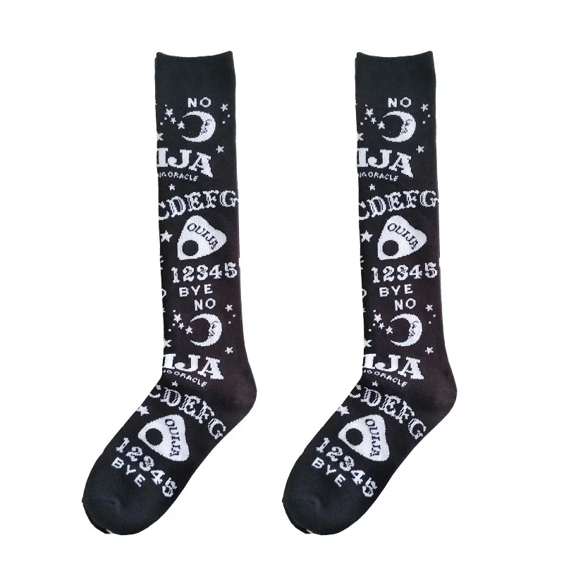 Cute Black Ouija Board Magic Star Moon Print Socks Punk Goth Aesthetic Casual E-Girl Kawaii Korean Japanese Harajuku