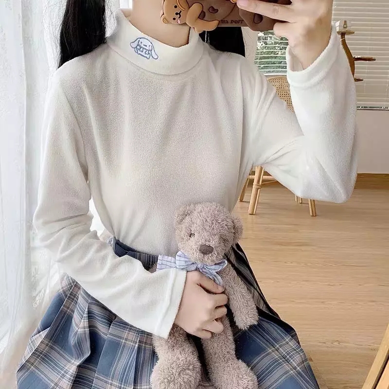 Cute Anime Japanese Embroidery Turtleneck High Collar Long Sleeve Shirt Pullover Aesthetic
