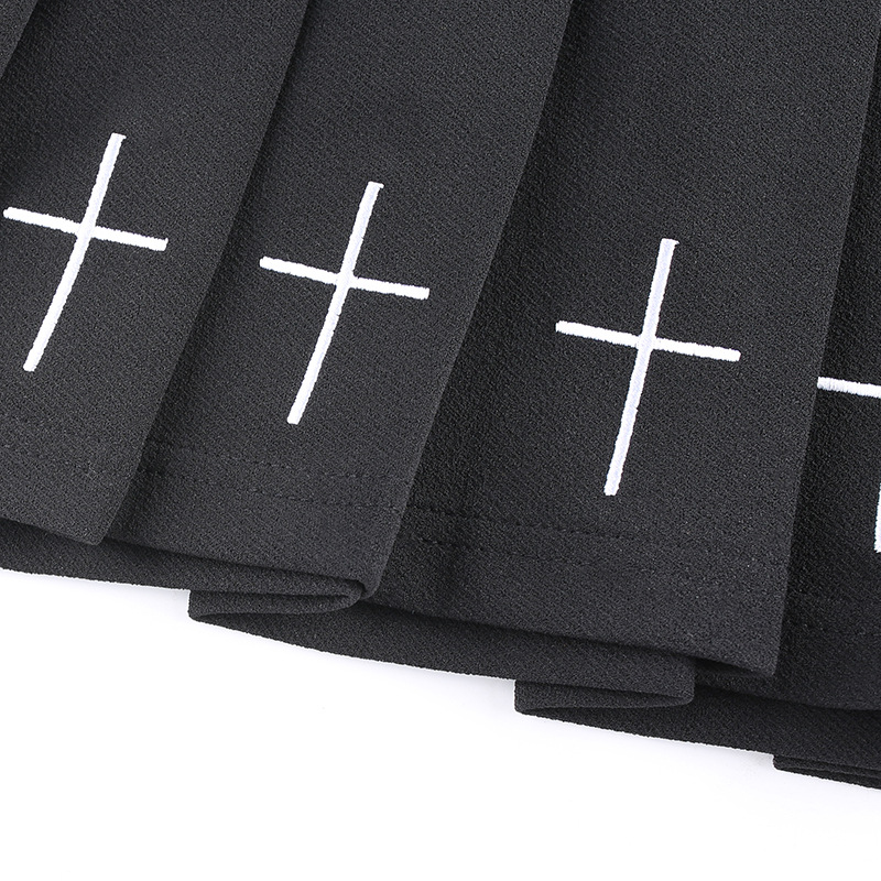 Cute Black Cross Print Goth Punk Pleated High Waisted Mini Skirt Bottom E-Girl Kawaii Korean Japanese Harajuku Retro Streetwear