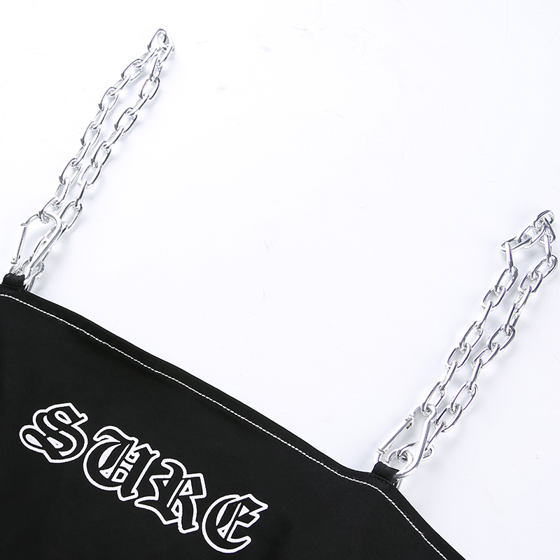 Sexy Black Goth Punk Letter Print Metal Chain Camisole Tank Crop Top Shirt Summer E-Girl Kawaii Korean Japanese Harajuku Retro Streetwear