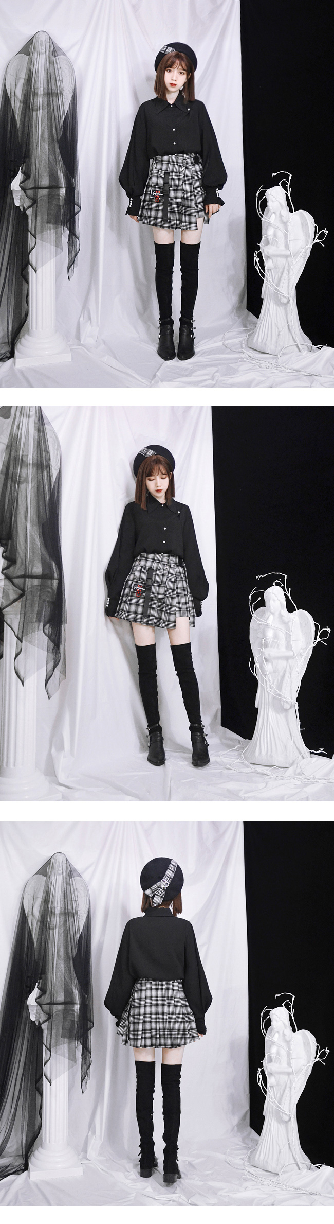 Cute Sexy Goth Punk Red Plaid Checkered Pleated High Waist Mini Skirt Bottom E-Girl Kawaii Korean Japanese Harajuku Chinese Retro Streetwear Aesthetic