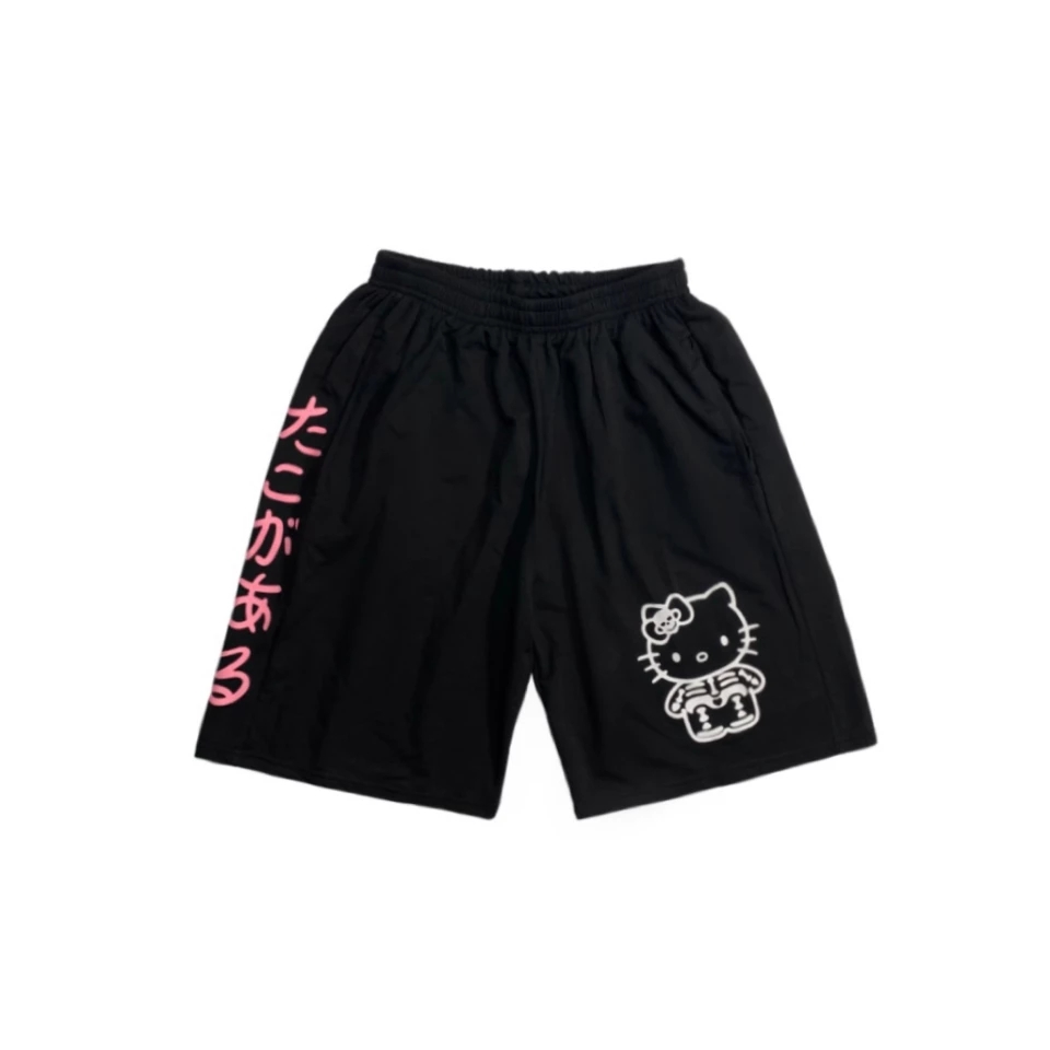 Cute Cat Kitty Cartoon Print Letter Loose Oversized Hip Hop Shorts Bottoms Punk Goth Aesthetic Casual Summer E-Girl Kawaii Korean Japanese Harajuku