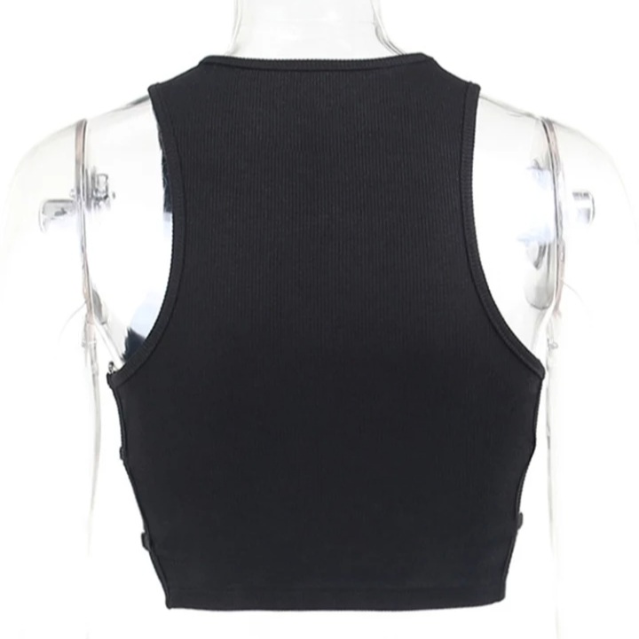 Cute Black Heart Hollow Out Ribbed Tank Crop Top Sleeveless Shirt Punk Goth Summer Aesthetic Casual E-Girl Kawaii Korean Japanese Harajuku