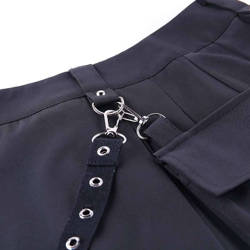 Cute Sexy Punk Goth Black High Waist Mini Skirt Patchwork Bandage Bottom E-Girl Kawaii Korean Japanese Harajuku Chinese Retro Streetwear Aesthetic