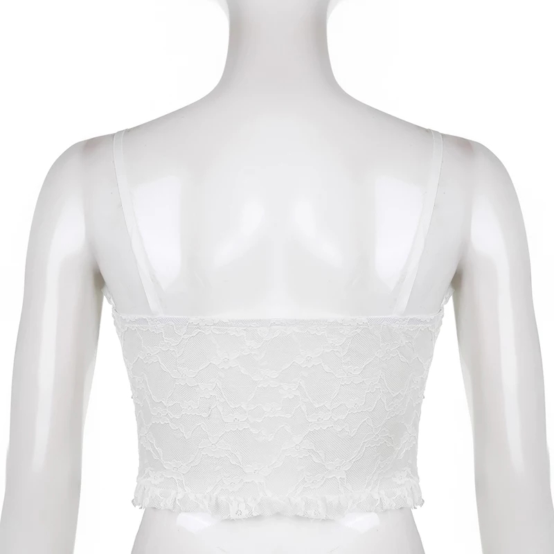 Cute Lace Mesh Patchwork Transparent Corset Camisole Ruffle Crop Top Sleeveless Shirt Summer Aesthetic Casual E-Girl Kawaii Korean Japanese Harajuku