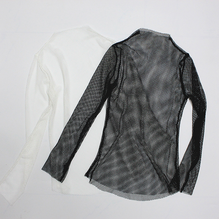 Cute Sexy Transparent Fishnet Mesh Lace Top Long Sleeve Shirt Tee T-shirt E-Girl Kawaii Korean Japanese Harajuku Chinese Retro Streetwear Aesthetic