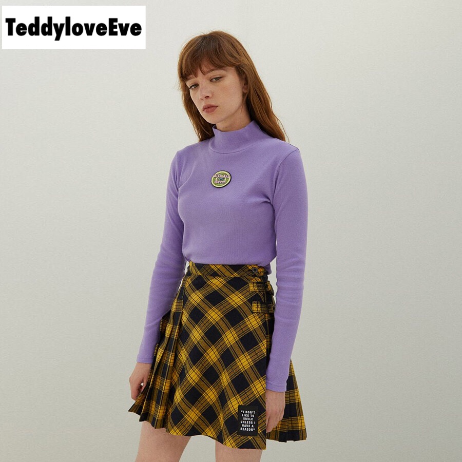Cute Purple Knit Long Sleeve Shirt Turtleneck Sweatshirt T-shirt Top Autumn E-Girl Kawaii Korean Japanese Harajuku Streetwear