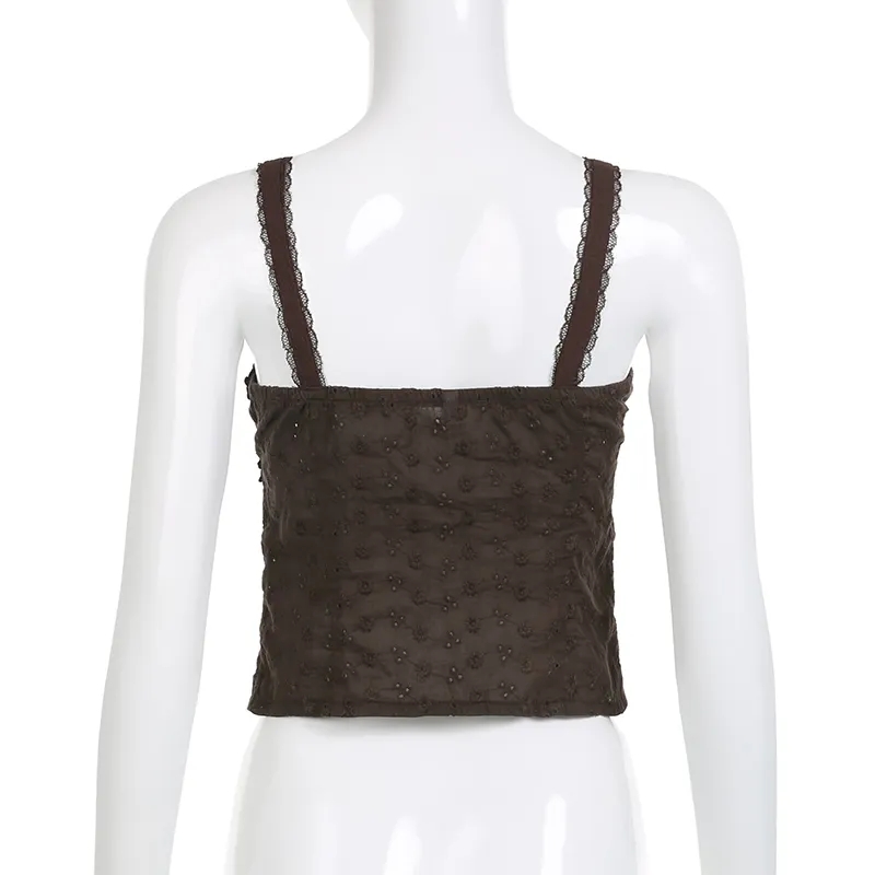 Brown Lace Patchwork Crop Top
