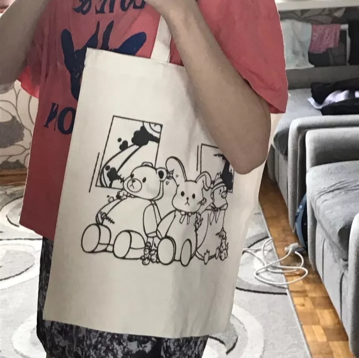 Cute Shiba Inu Anime Girl Cartoon Tote Canvas Bag Shopper Shoulder Bag Aesthetic Casual Summer E-Girl Kawaii Korean Japanese Harajuku