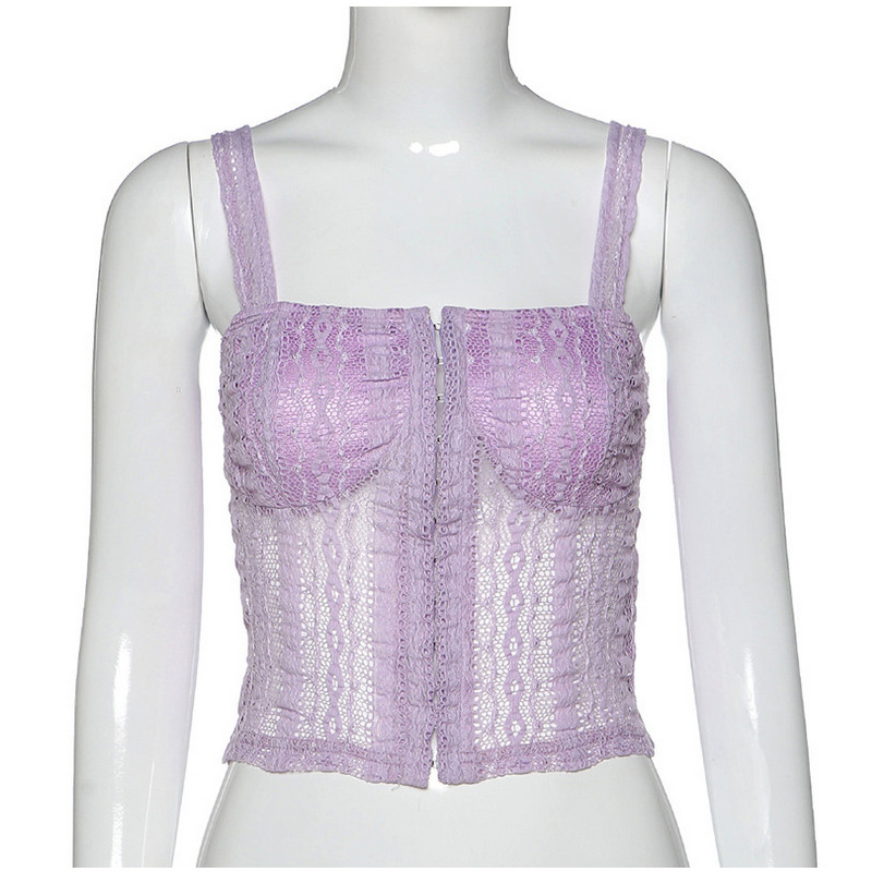 Sexy Lace Net Crop Top Tank Camisole Sleeveless Shirt Summer Causal E-Girl Kawaii Korean Japanese Harajuku Streetwear