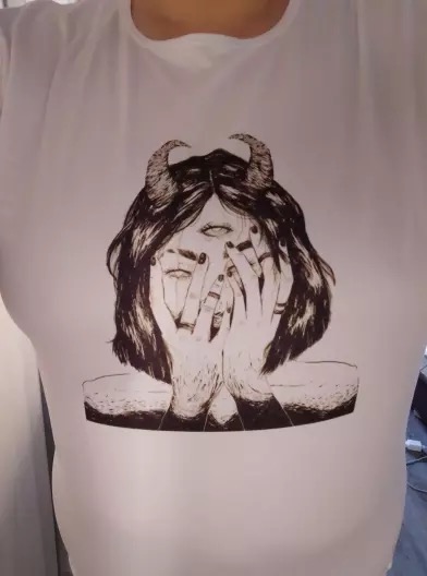 Cute Scary Horror Anime Girl Devil Horn Goth Loose Short Sleeve Short T-shirt Tee Top Summer Casual E-Girl Kawaii Korean Japanese Harajuku Streetwear