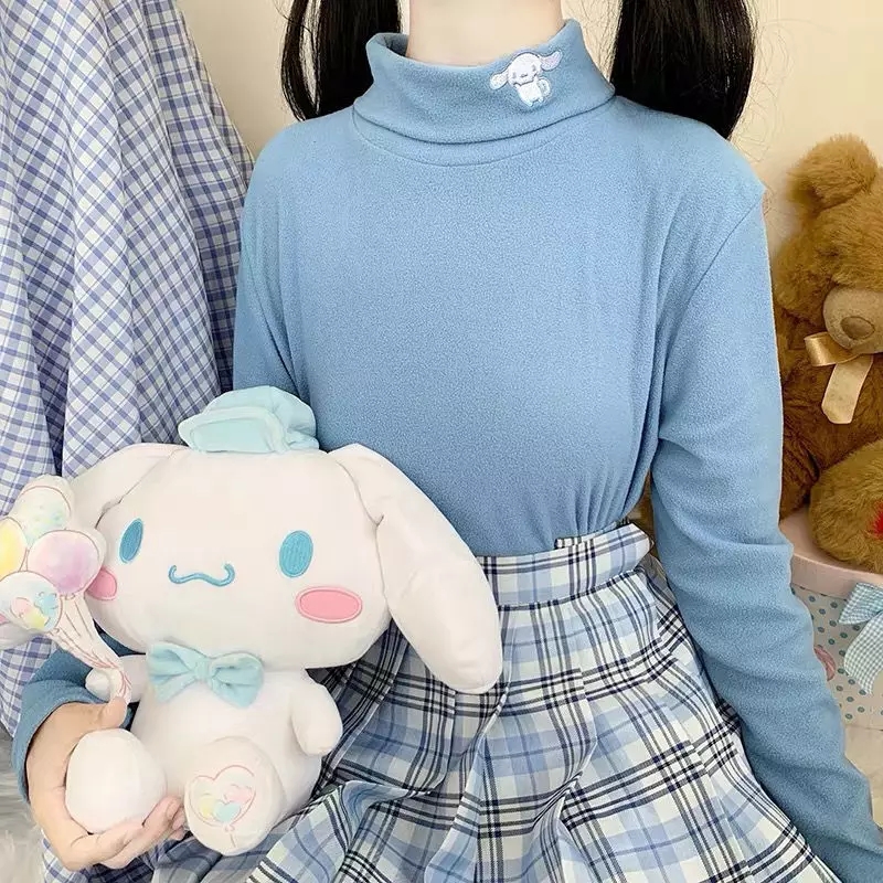 Cute Anime Japanese Embroidery Turtleneck High Collar Long Sleeve Shirt Pullover Aesthetic
