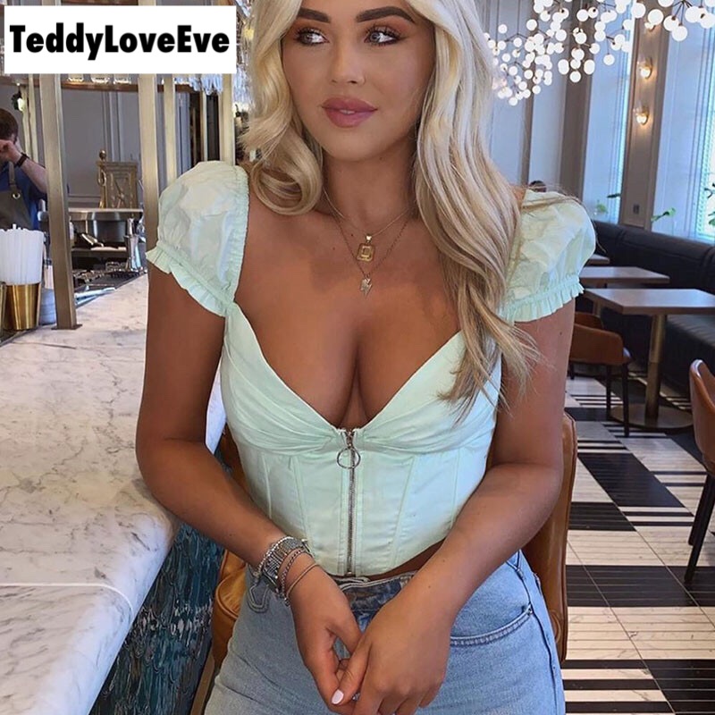Cute Sexy V Neck Corset Backless Summer Zipper Beach Crop Shirt Tee T-shirt E-Girl Kawaii Korean Japanese Harajuku Chinese Retro Streetwear Aesthetic